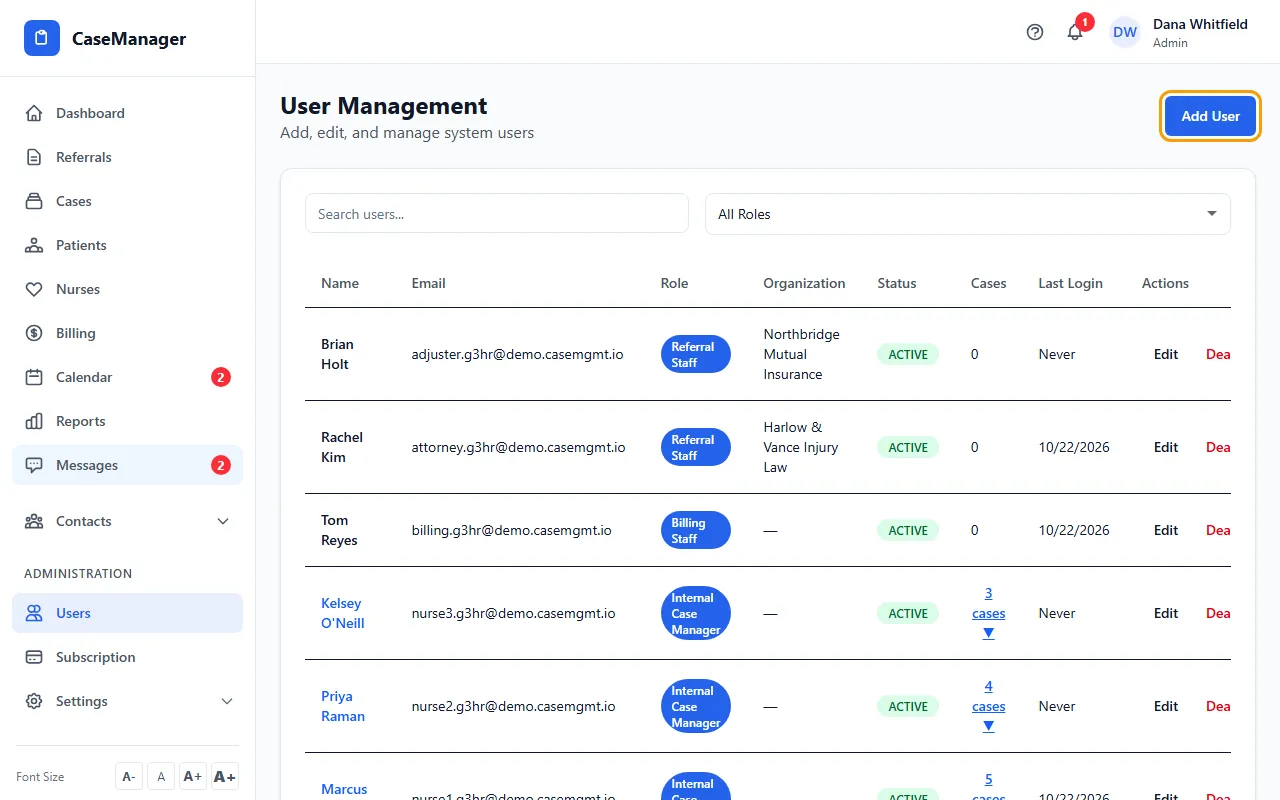 Step 1: Go to Administration > Users and click Add User.