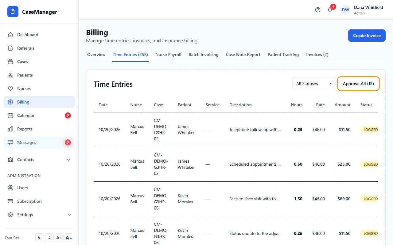 Step 1: Open Billing and click the Time Entries tab.