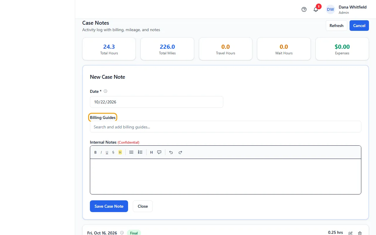Step 1: Open the patient, click the Case Notes tab and click + Add Case Note.