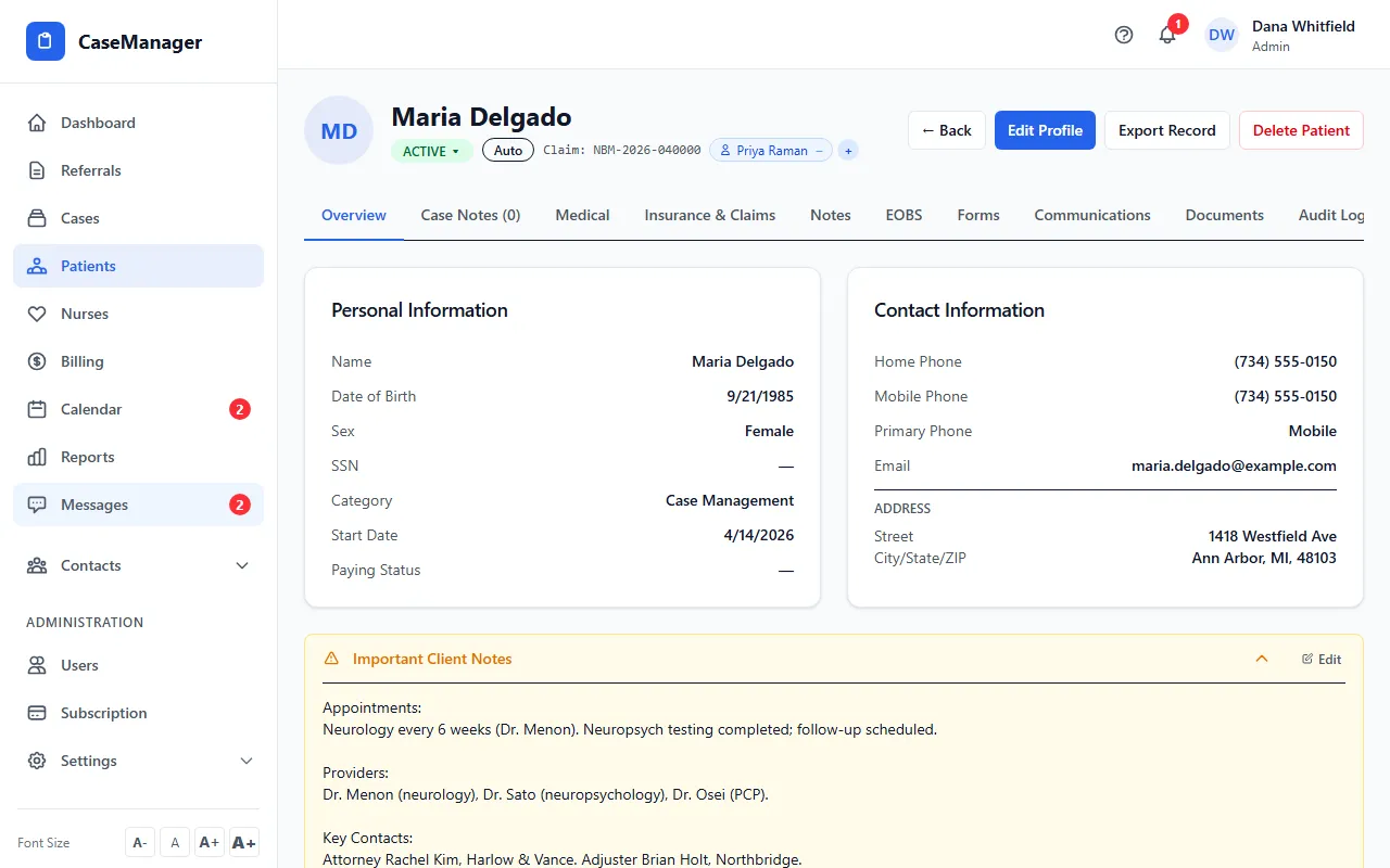 Step 1: Open the patient and click the status badge next to their name (it has a small arrow).