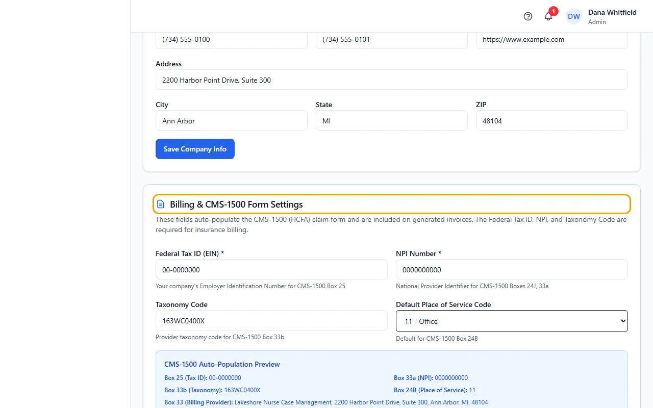 Step 1: Go to Administration > Settings and find Billing & CMS-1500 Form Settings.