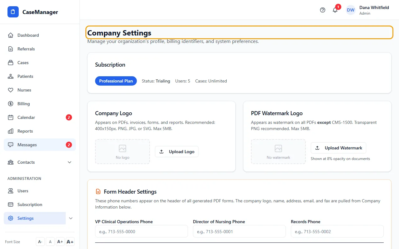 Step 1: In the menu on the left, under Administration, click Settings.
