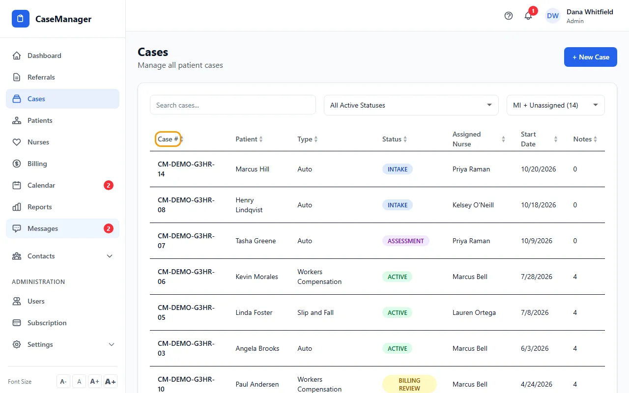 Step 1: Open Cases and click the case's row.