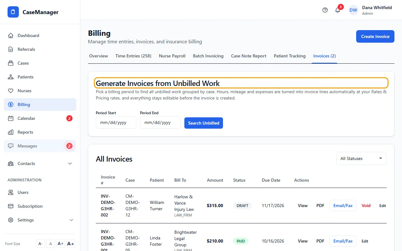 Step 1: Open Billing and click the Invoices tab.