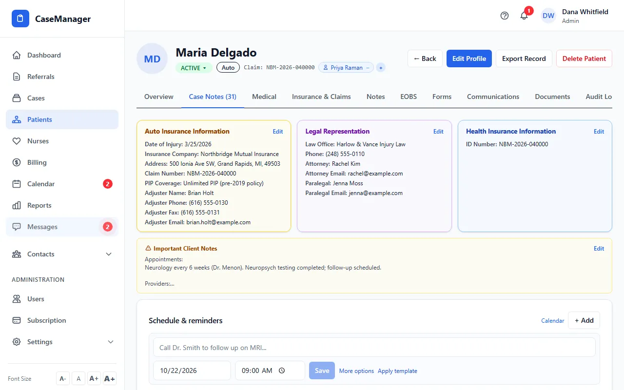 Step 1: Open the patient and click the Case Notes tab.