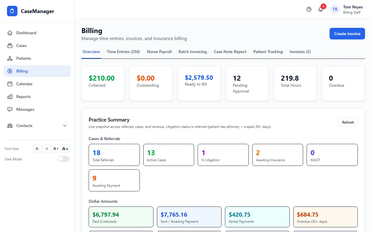 Step 1: Sign in and open Billing in the sidebar. The tabs across the top are where your daily work happens.