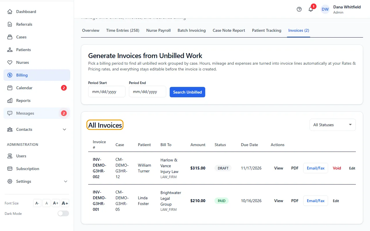 Step 1: Open Billing, click the Invoices tab and find the QBO column.
