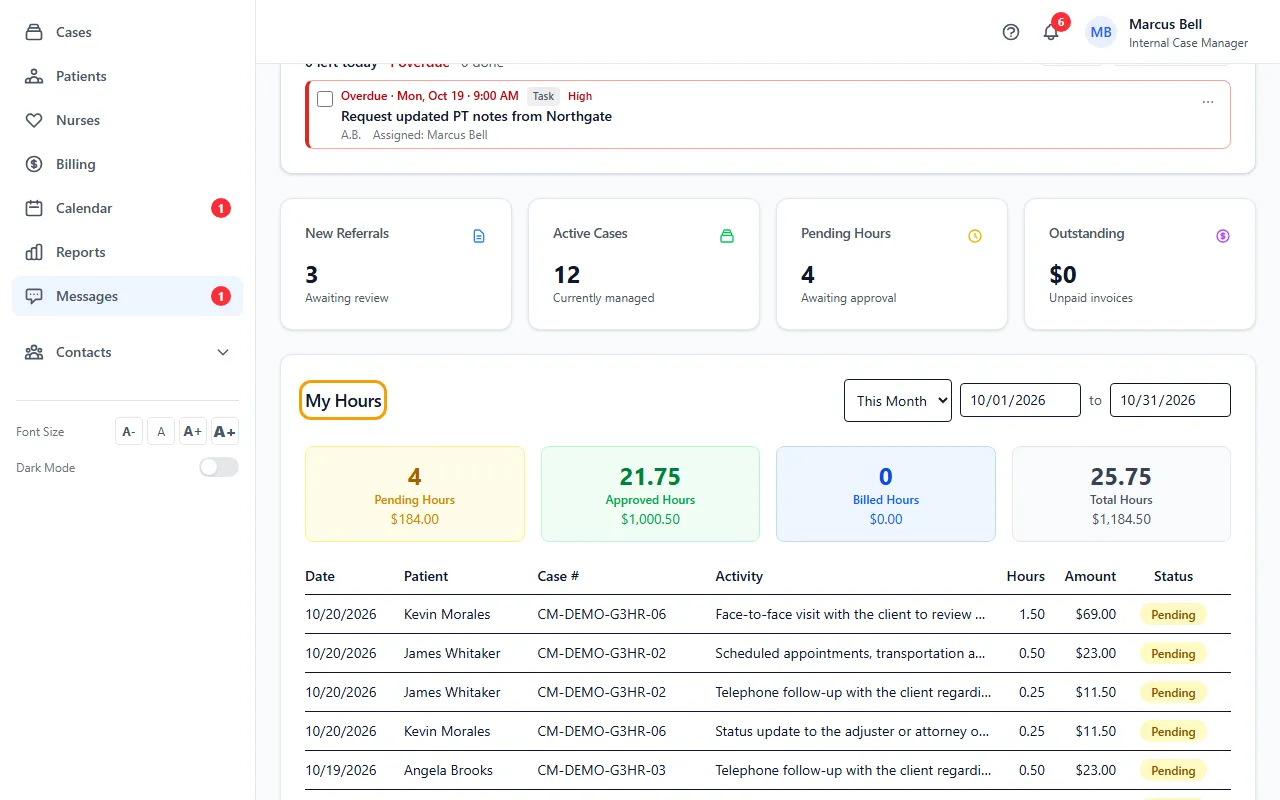 Step 1: Open Dashboard and find My Hours.