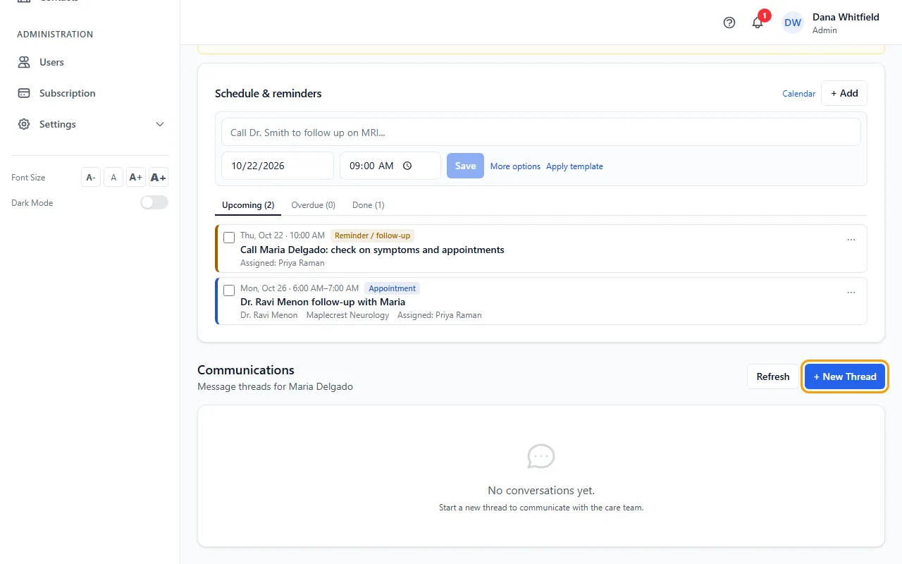 Step 1: Open the patient and click the Communications tab.