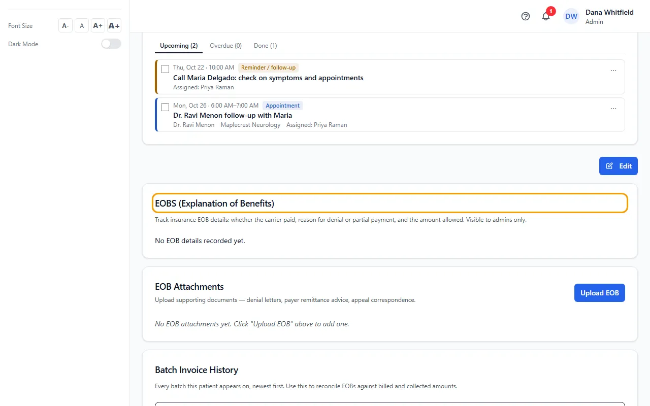Step 1: Open the patient and click the EOBS tab.