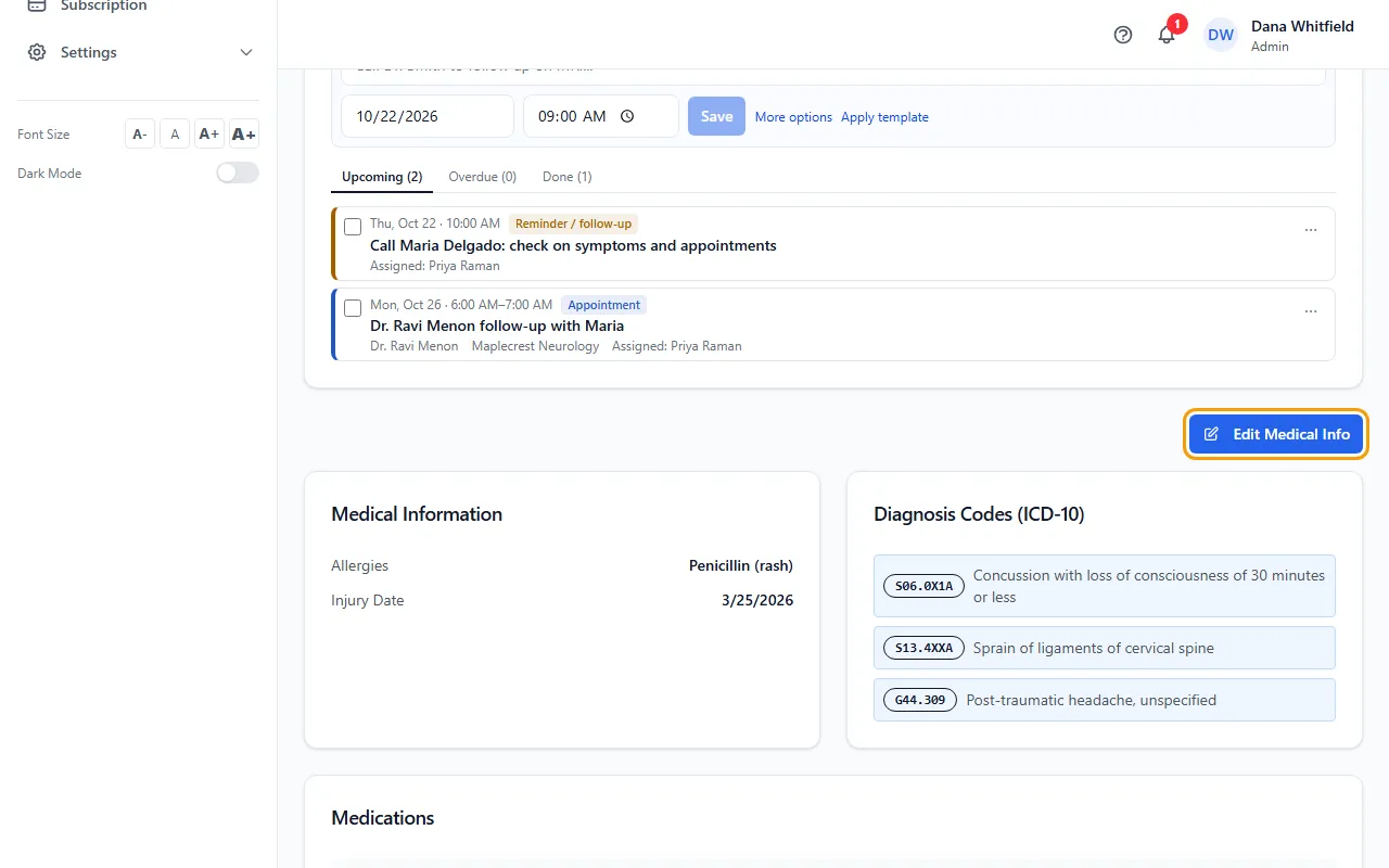Step 1: Open the patient, click the Medical tab and click Edit Medical Info.