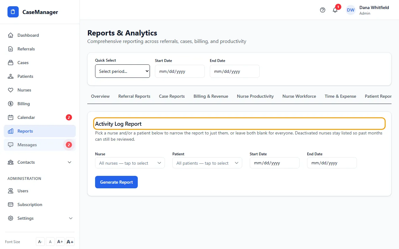 Step 1: Open Reports and click Activity Log.
