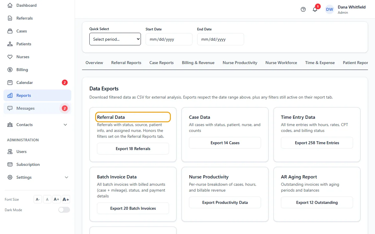Step 1: Open Reports and click Data Exports.
