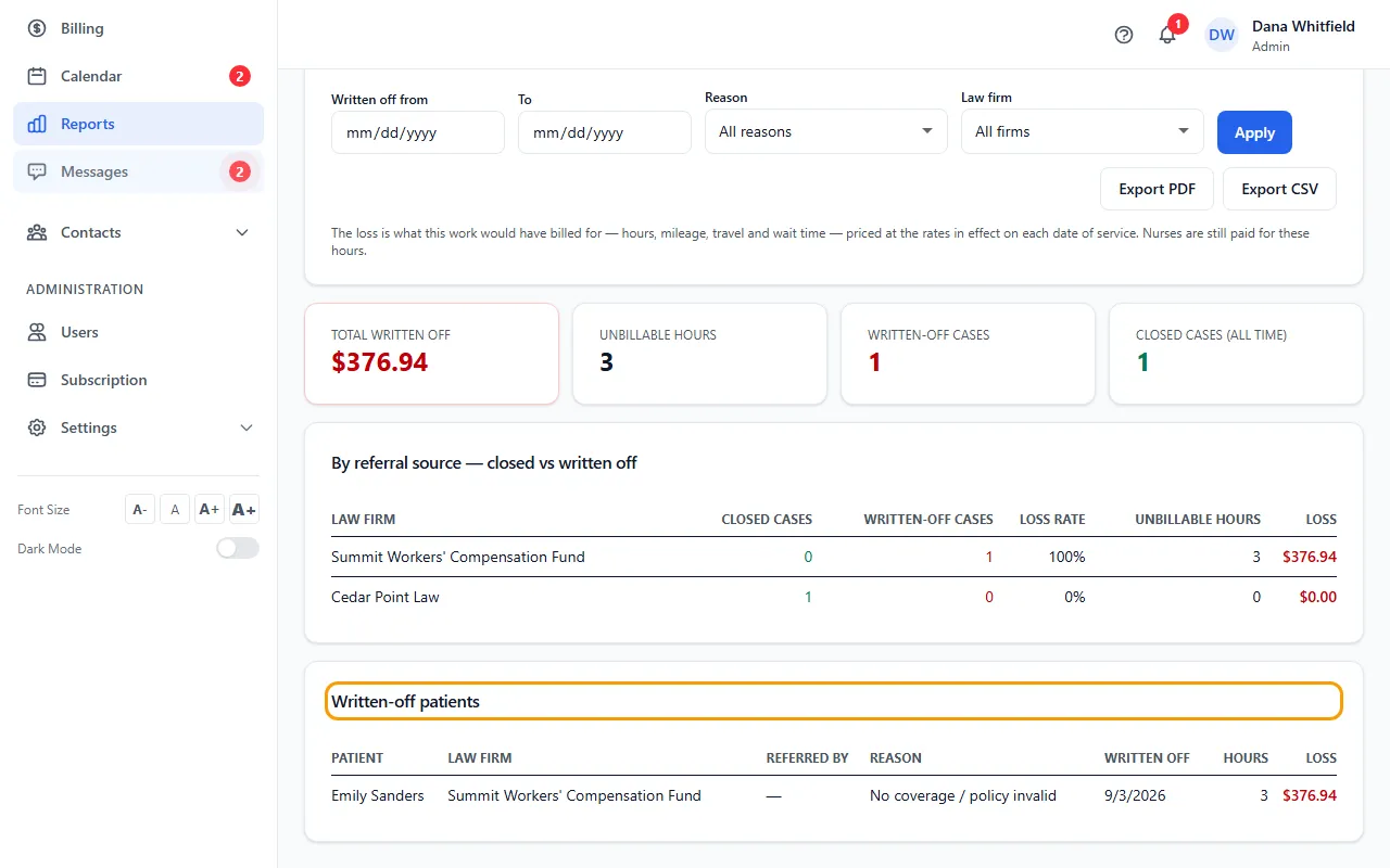 Step 1: Open Reports and click Loss / Write-offs.