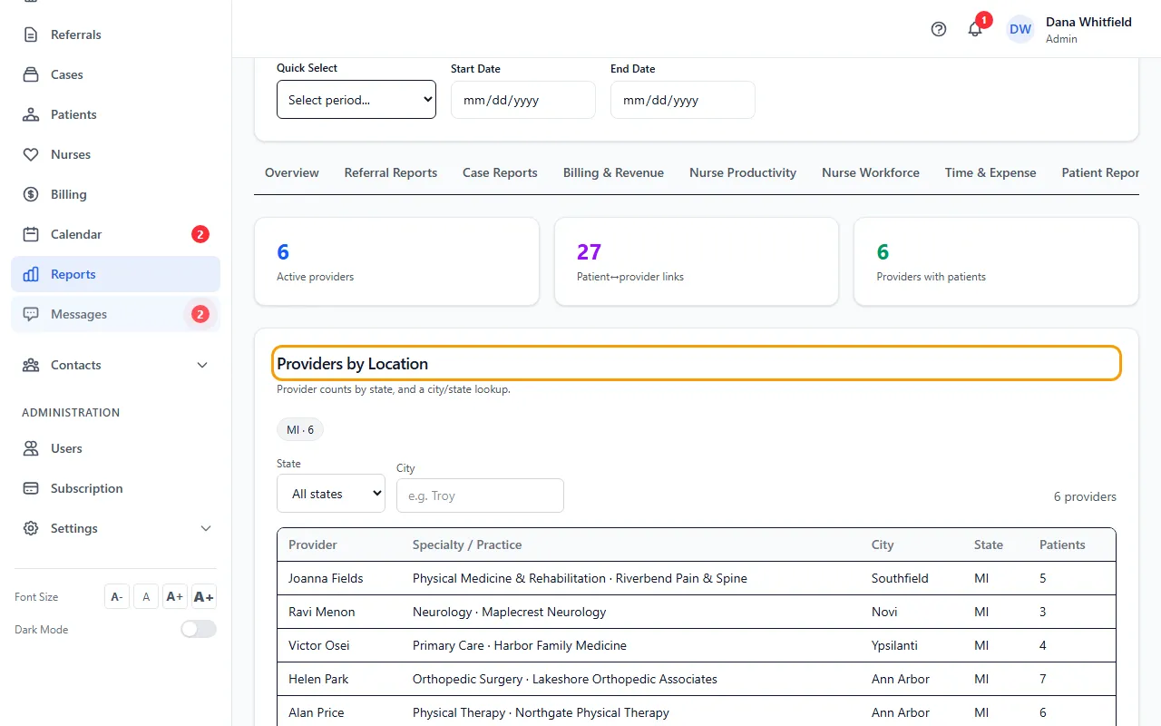 Step 1: Open Reports and click Provider Reports.