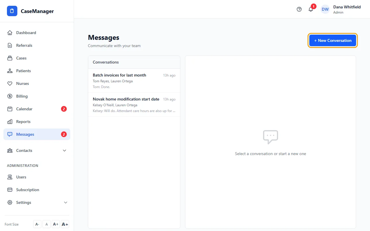 Step 1: Open Messages and click + New Conversation.